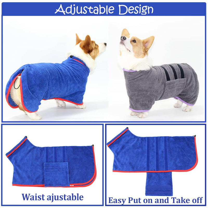 Dog Drying Coat - Fast Drying Dog Towel Robe - Microfiber Super Absorbent Pet Bathrobe, Adjustable Collar & Belly Strap Fast Drying Coat Pet Dog Cat Bath Robe Towel XX-Large Grey
