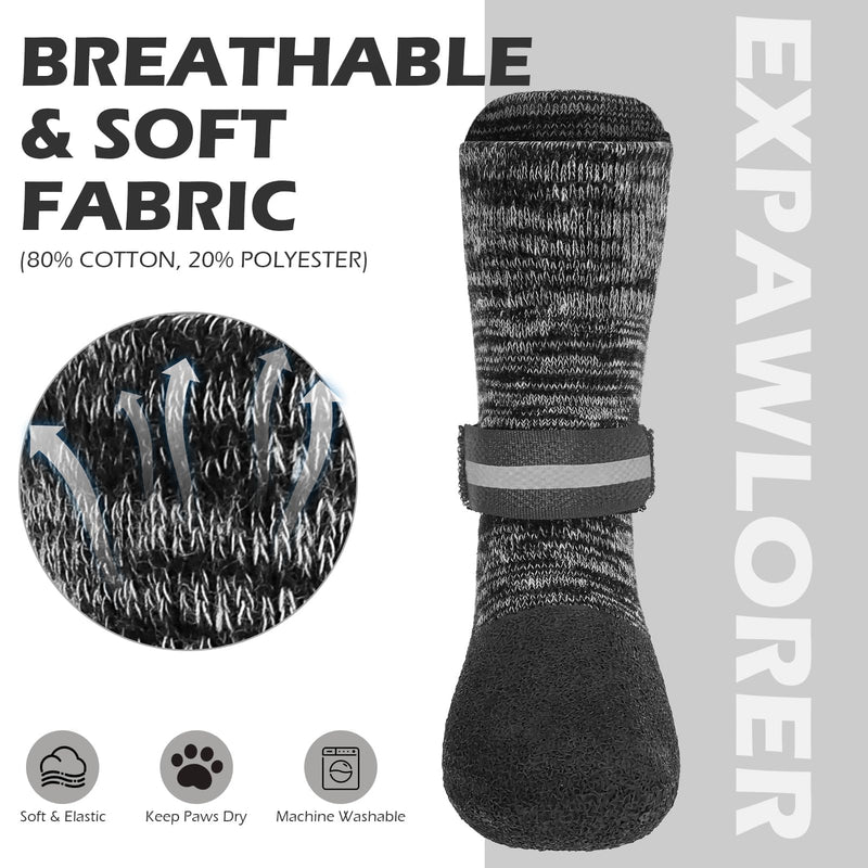 EXPAWLORER Anti Slip Dog Socks to Prevent Licking Paws, Shoes for Winter Snow, Boots & Paw Protectors with Grippers, Waterproof Booties for Hardwood Floors for Small Medium Large Senior Dogs Black L - PawsPlanet Australia