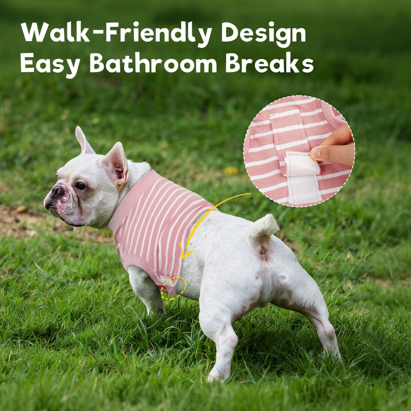 Dog Surgery Recovery Suit - Cotton Dogs Surgery Suit with Belly Pocket, Post Spay Dog Suits Fastening at Back End, Wound Protection Clothing After OP Body for Border Collie, Pink Stripe XL