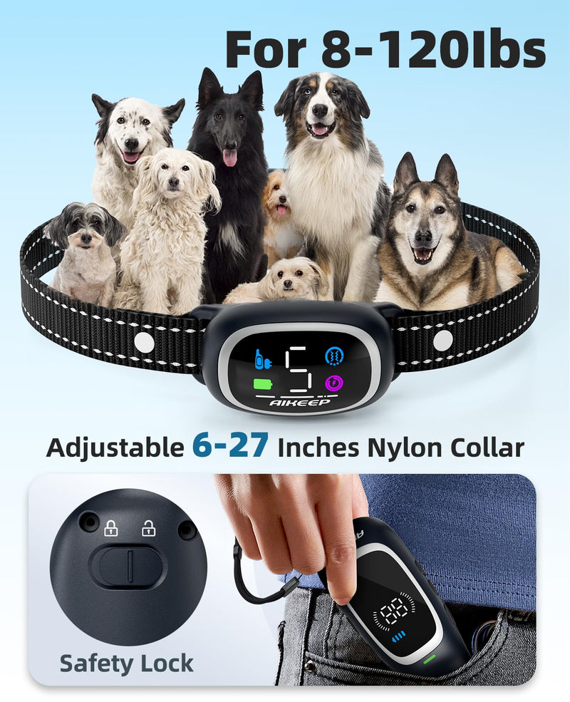 2-in-1 Dog Shock Collar and Bark Collar for Dogs – 3300FT Dog Training Collar with Remote, IP67 Waterproof e Collar with Anti-Bark/Beep/Vibration/Shock Modes for Small Medium Large Dog(8-120Lbs) Black - PawsPlanet Australia
