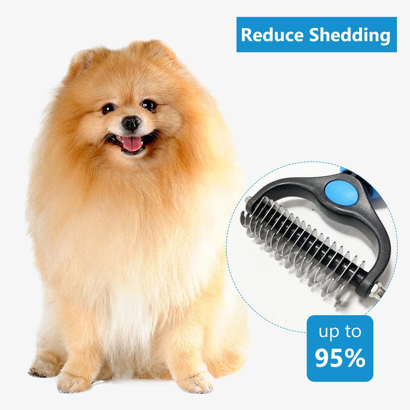 Shudyear Dog Grooming Brush and Metal Comb, Pet Grooming Brush, Cat Brush Deshedder Brush Dogs Shedding Tool for Long matted Haired Pets With steel comb - PawsPlanet Australia