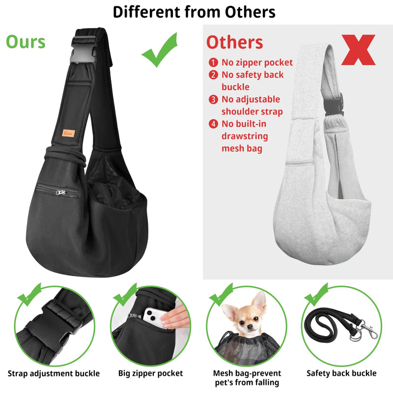 CUBY Dog and Cat Sling Carrier - Small Dog Carrier Sling with Adjust Strap & Zip Pocket, Hands Free Soft Dog Slings for Small Dogs Cats Puppy Pets Outdoor Travel Safety Purse Bag (Black) Black Adjust strap 1.0