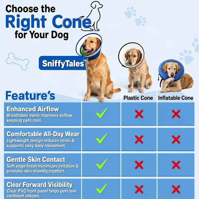 Soft Dog Cone Collar After Surgery – Adjustable Recovery Cone for Medium & Large Dogs – Double-Layer Protective Elizabethan Collar for Wound Protection & Licking Prevention – Comfortable - Blue