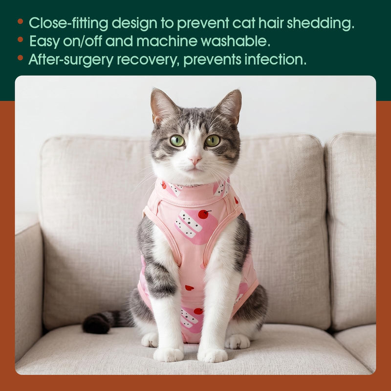Kuoser Cat Recovery Suit for Female Male Cats, Breathable Post-Surgery Onesie for Spay Neuter, Abdominal Wound & Skin Disease Protection, E-Collar Alternative Anti-Licking Bodysuit for Kittens Small(chest:11.8'') Pink