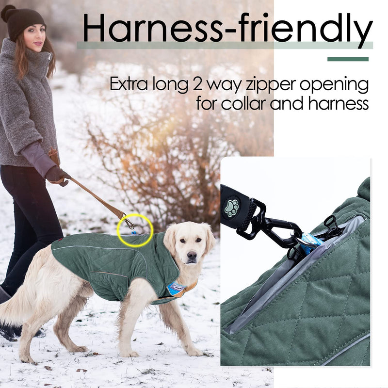 ThinkPet Dog Cold Weather Coats - Cozy Waterproof Windproof Reversible Winter Dog Jacket, Thick Padded Warm Coat Reflective Vest Clothes for Puppy Small Medium Large Dogs M(Chest 18¾-20", Back 12" ) Green