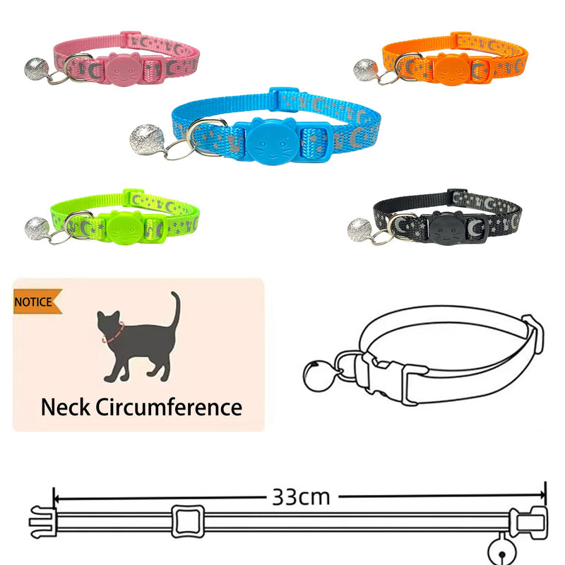 5PCS Reflective Cat Collars Breakaway with Bell，Moon Reflections Cat Collar with Bells ，Girl Boy Pet Kitten Collar，Pet Supplies Stuff，Accessories，Adjustable 7.87-13 Inch，Made of Durable Nylon Fabric - PawsPlanet Australia
