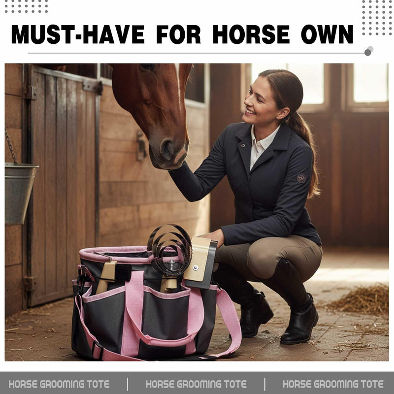 Abbylike Grooming Tote Bag for Horses Organize Tack Tools Equestrian Grooming Kit Care Portable with Multiple Pockets with 7 Pockets for Supplies(Stylish,10.63 x 10.63 x 9.45 Inches,Grey and Pink) Grey and Pink 10.63 x 10.63 x 9.45 Inch Stylish - PawsPlanet Australia