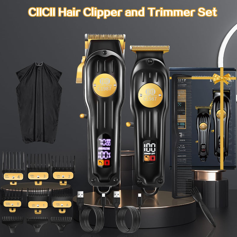 CIICII Mens Hair Clippers and Trimmers Set, Professional Cordless Barber Clippers for Hair Cutting Kit (Rechargeable USB Adjustable Beard & Hair Trimmer Haircut Kit) Clippers for Men DIY Home Salon Black Clippers & Trimmers Set