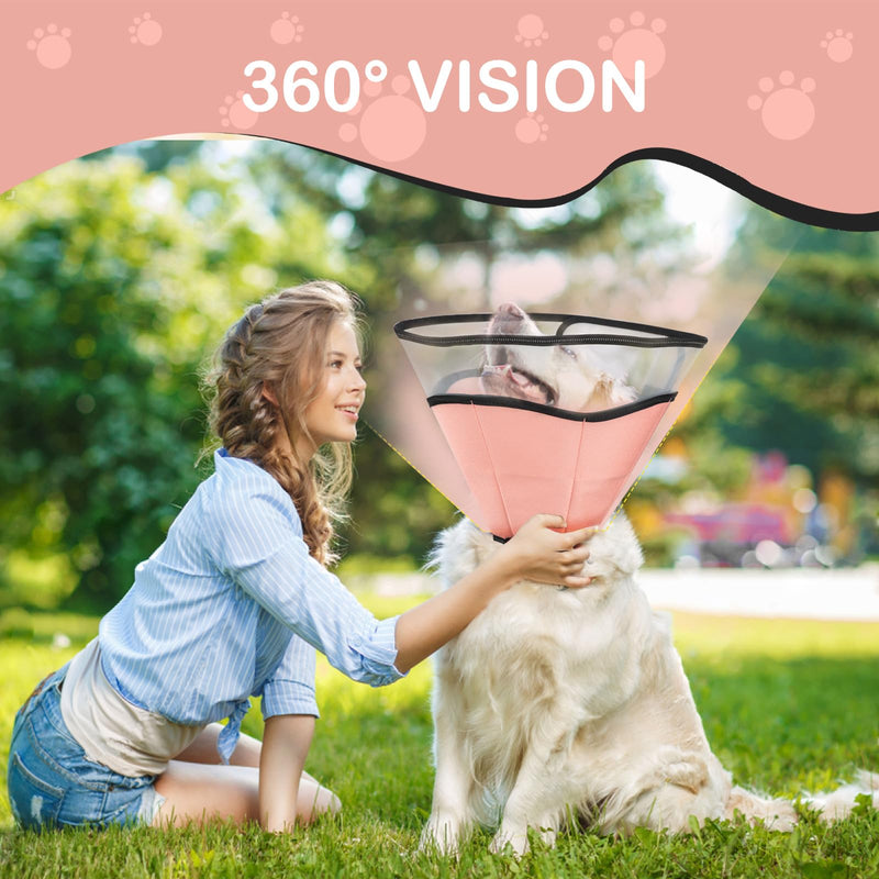 XL Dog Cone Collar for Large Dog，Dog Collar After Surgery to Stop Licking, Soft Dog Cone for Pet 360°Vision Protective Dog Recovery Collars & Cones Pink Pink XL(neck15.94"-20.86") - PawsPlanet Australia