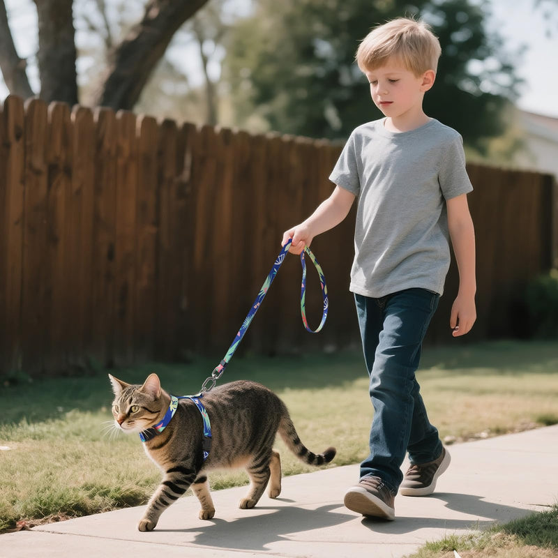 Cat Harness and Leash Set for Walking,Escape Proof Lightweight Soft and Comfortable,Adjustable Kitten Harness and Leash (Hawaii) Hawaii - PawsPlanet Australia