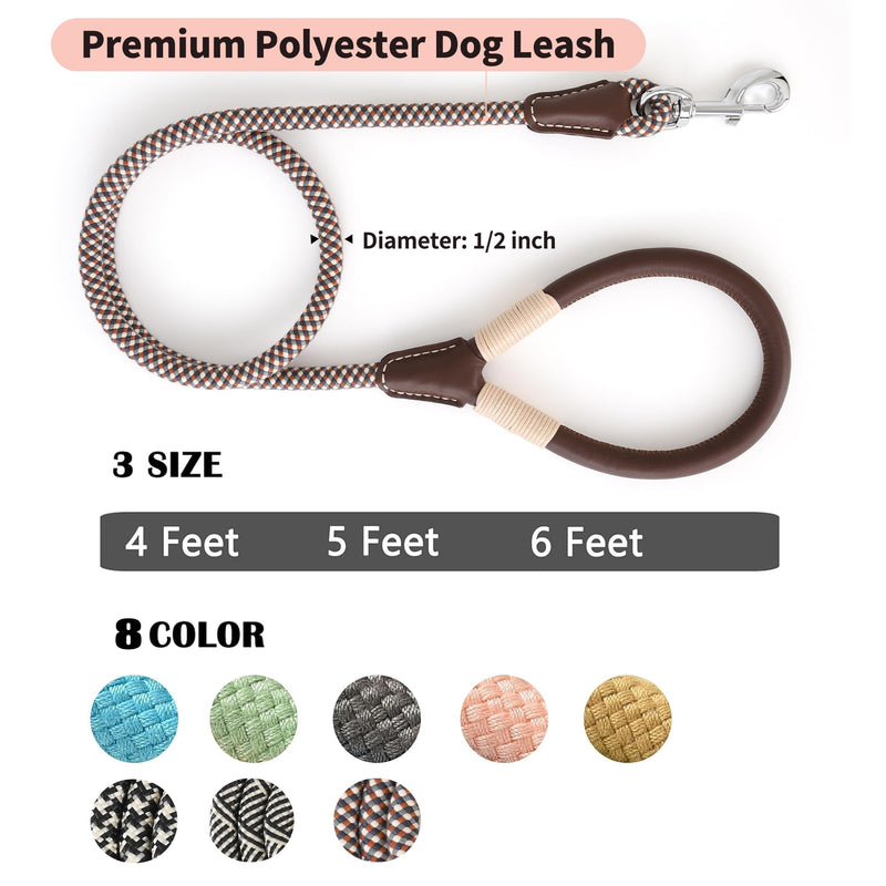 Mile High Life Genuine Leather Wrapped Handle Dog Leash, w Heavy Duty Clasp Rope Leash for Small Medium Large Dogs (Brown, 4FT) 48 Inch-1/2" Leather Handle-Brown - PawsPlanet Australia
