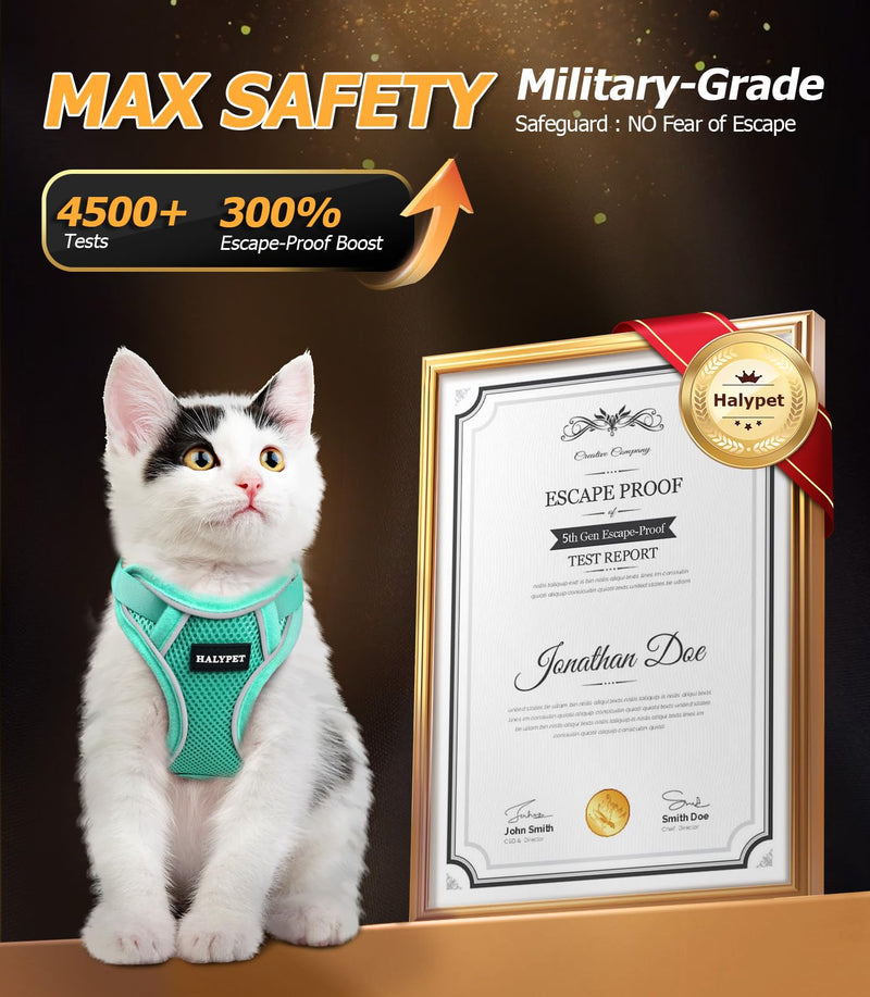 Halypet Cat Harness and Leash Set [MAX Safety 4th-Gen Upgrade] Escape Proof Adjustable Cat Leash Comfortable Soft Vest Easy to Wear Kitten Harness with Reflective Strip for Cats Walking, S Green H600 Pro Green Small (7-12lb) - PawsPlanet Australia
