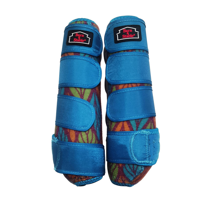 BARN & STABLE Super Breathable Horse Boots Shock-Absorbing Leg Wraps for Horse Protection Horse Sport Boots for Endurance Training Universal Front Rear Medium Blue with leaf Pattern - PawsPlanet Australia