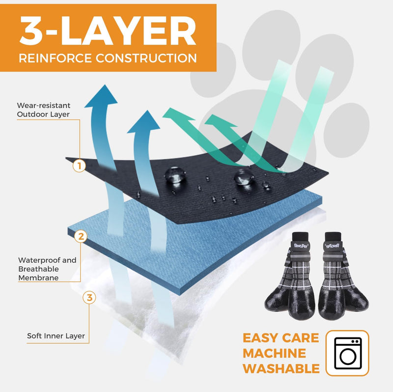BINGPET Waterproof Dog Socks Boots to Prevent Licking Paws,Anti Slip Dog Booties & Paw Protectors with Dual Straps for Hot/Cold Pavement,Indoor Outdoor Grip Dog Shoes for Small Medium Large Senior Dog Plaid Grey - PawsPlanet Australia