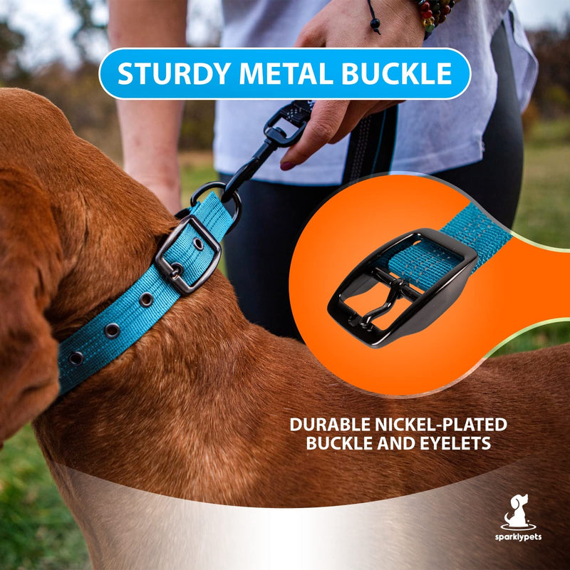 SparklyPets Heavy Duty Dog Collar with Handle for Medium and Large Dogs – Professional Collar with Reflective Stitches, Soft Handle & Nickel-Plated Buckle (Large (18"~22"), Blue) Large (18"~22") - PawsPlanet Australia