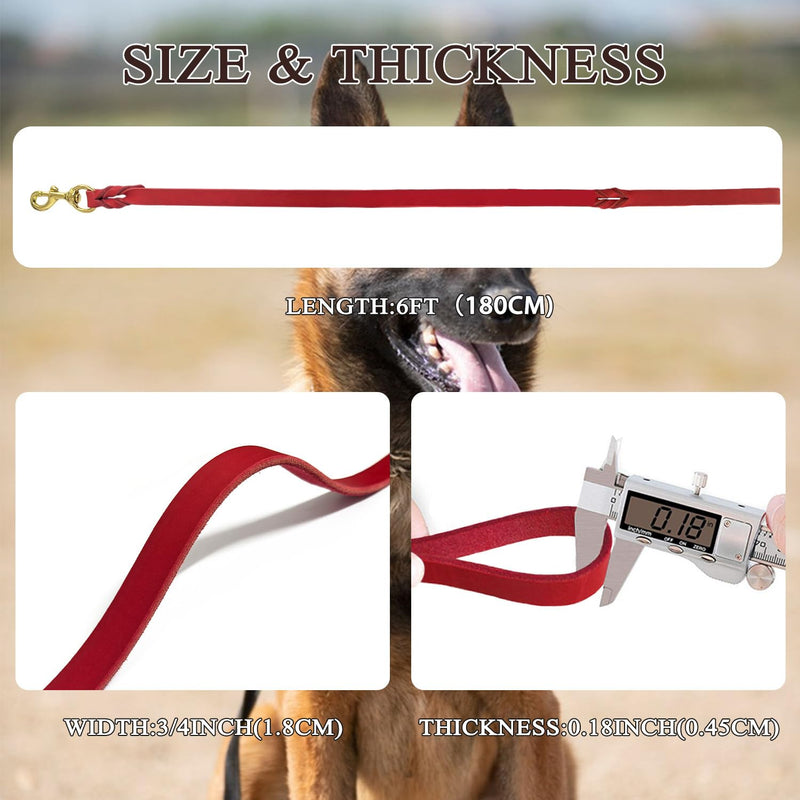 Leather Dog Leash 6ft x 3/4'', Heavy Duty Braided Dog Leashes with Rotating Clasp, Genuine Leather Dog Training Leash for Small Medium Large Dogs Red 6ftx3/4'' - PawsPlanet Australia