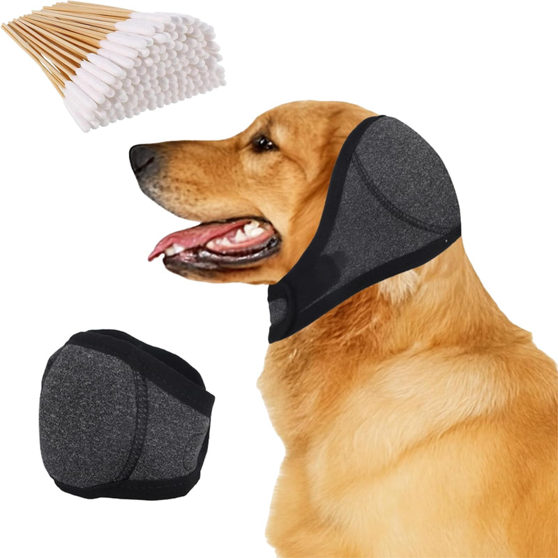 GWAWG Dog Ears Cover with 50 Pcs Pet Cleaner Cotton Buds Comfort Dog Ear Muffs Noise Protection Adjustable Pet Ears Wrap Quiet Waterproof Snood Covers for Bath Grooming Thunder Fireworks (S) S