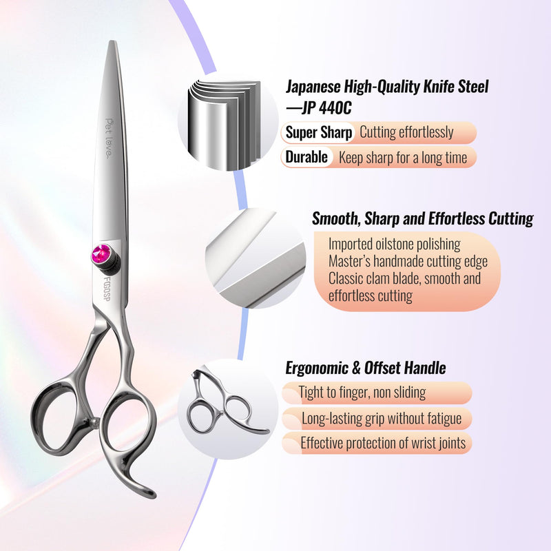 Straight Dog Grooming Scissors 7.0'' Professional Dog Hair Shears Pet Cat Japan 440C Grooming Scissors for Small Dogs Super Sharp (7.0'',Straight) Straight Shears 7.0 inch Purple Diamond - PawsPlanet Australia