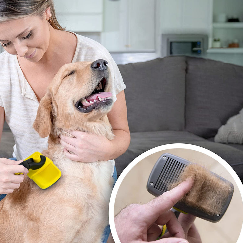 Self-Cleaning Grooming Brush for Dogs and Cats, Retractable Bristles for Easy Hair and Fur Removal - 7.5" Size - PawsPlanet Australia