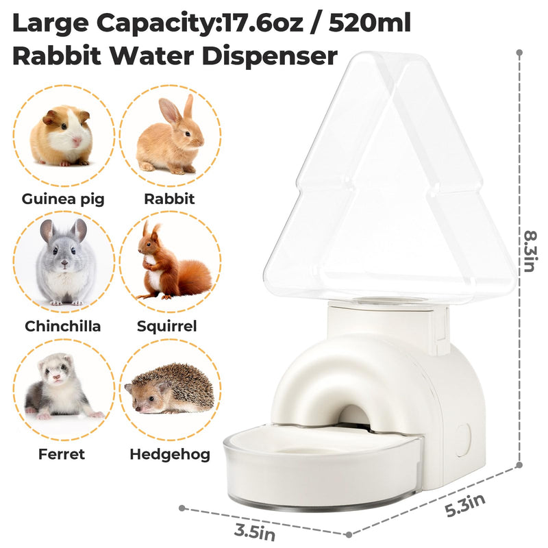 mini&moe Rabbit Water Dispenser - 17.6oz Guinea Pig Water Bottle No Drip for Cage Automatic Gravity Silent Hanging Bunny Water Dispenser with Floating Bowl for Hamster, Gerbils, Ferret, Chinchilla White - PawsPlanet Australia