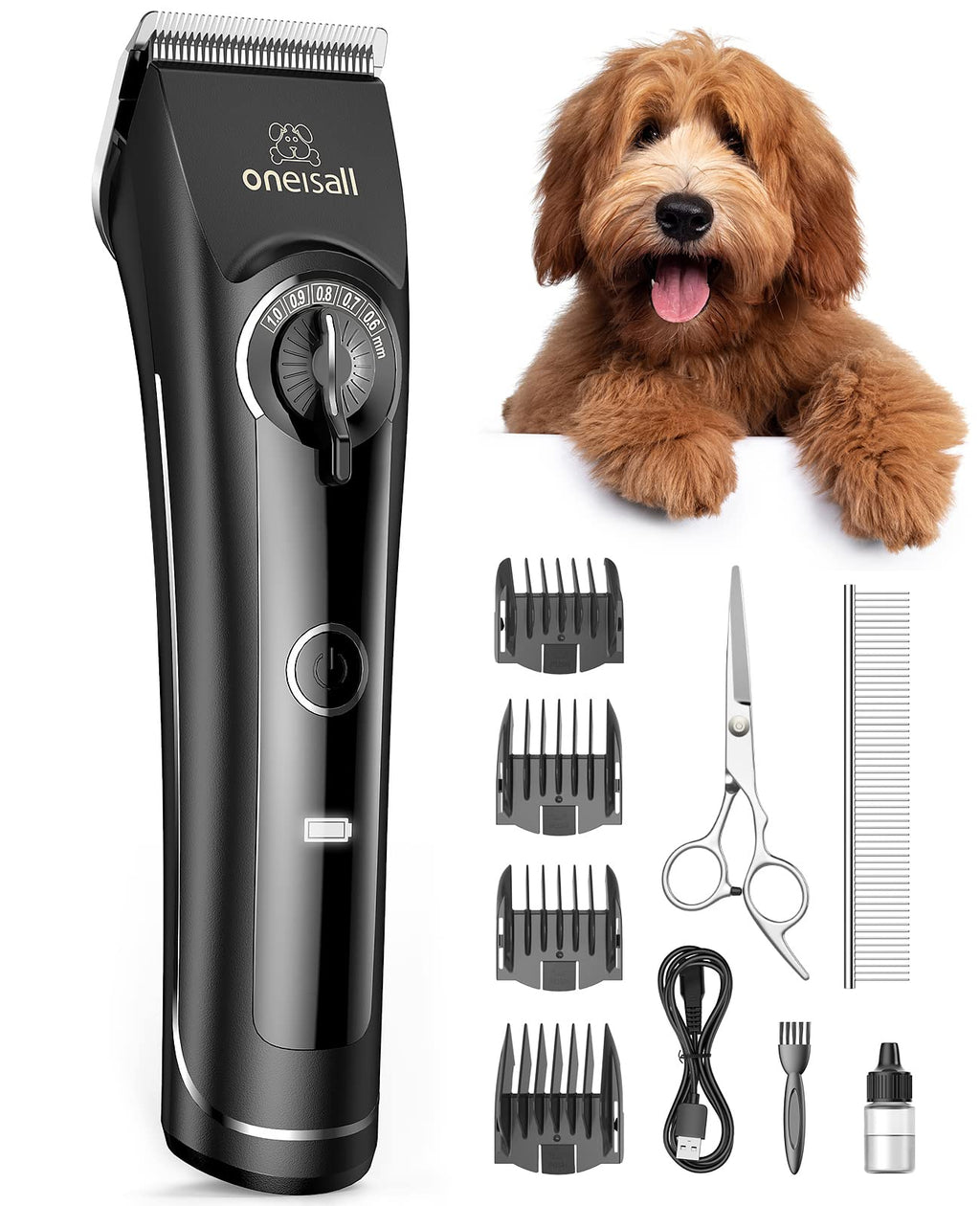 oneisall Dog Clippers for Grooming Doodles Poodles Thick Curly Hair,Low Noise Heavy Duty Dog Grooming Kit with Detachable Metal Blades