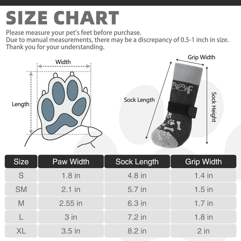 KOOLTAIL Non-Slip Dog Socks for Hardwood Floors, Dog Socks with Grippers for Hot/Cold Pavement, Outdoor Dog Shoes Booties&Paw Protector to Prevent Licking for Small Medium Large Senior Dogs, Grey SM Small/Medium Grey with Woof Pattern - PawsPlanet Australia