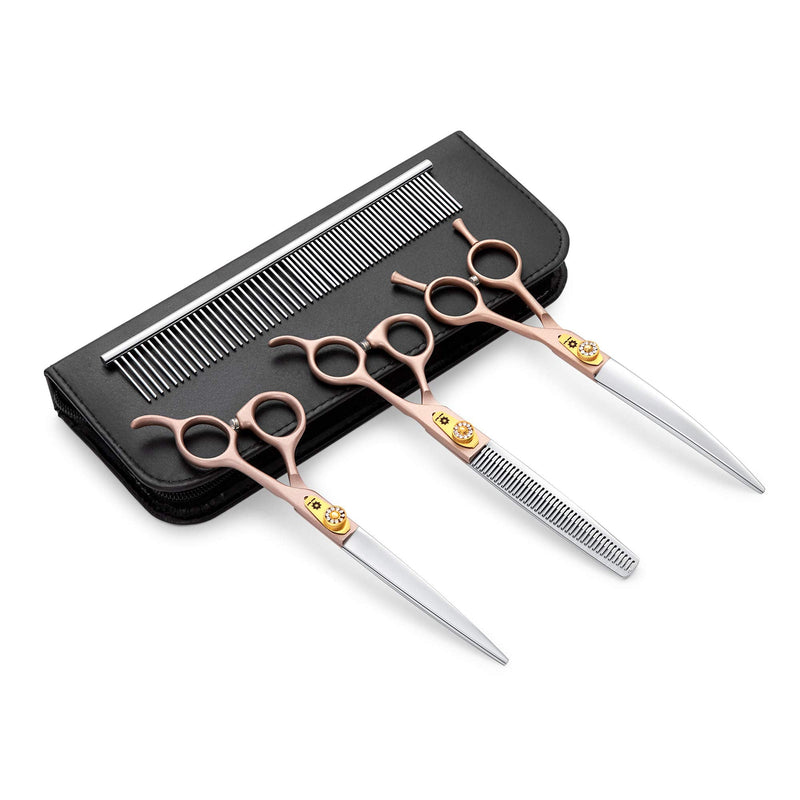 7 Inches Professional Pet Grooming Scissor, 440C Japanese Steel Straight & Curved & Thinning & Chunker Shears/Scissors for Dog Cat and More Pets (7 inch-Grooming Scissors Set) 7 Inch-grooming Scissors Set - PawsPlanet Australia