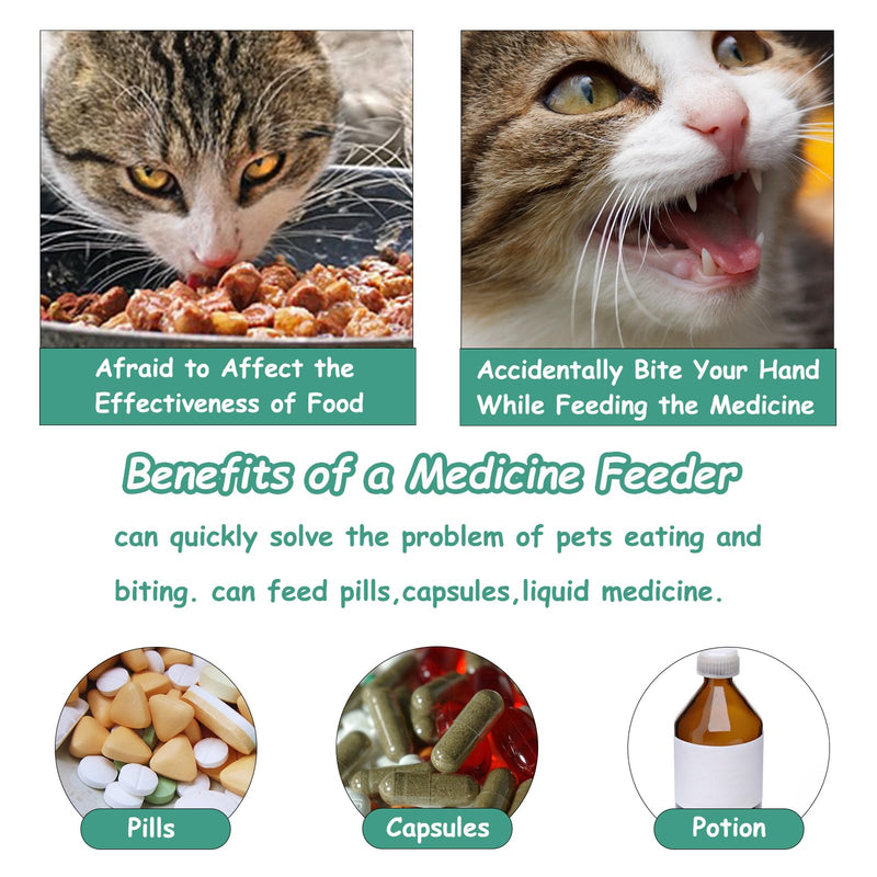 2 Pcs Pets Pill Shooter & Pill Crusher and Cutter, Pet Piller Gun for Tablets, Pet Medical Feeding Dispenser Soft Tip Syringe for Cats & Dogs, Portable Pill Splitter Multifunction Pill Box Green-1 - PawsPlanet Australia