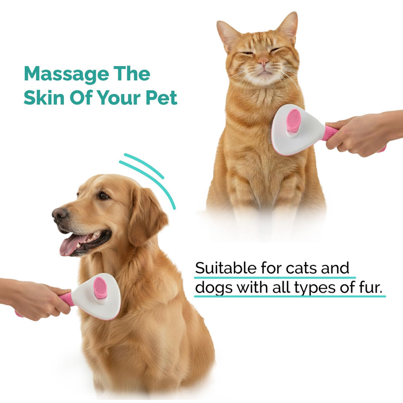 PETS-LAMB Self-Cleaning Dog and Cat Grooming Brush, Suitable for Long or Short Hair, Loose Hair Removal Brush, Easy to Remove, Pet Massage Tool. (Pink) Pink
