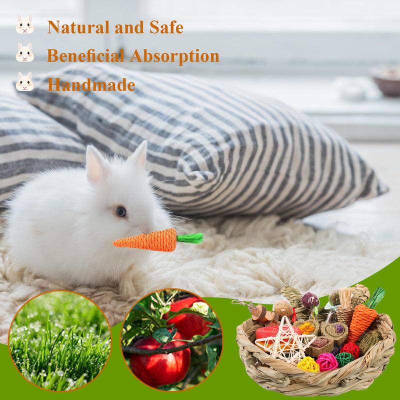 20 Pcs Rabbit Chew Toys for Teeth, Natural Wood Sticks Timothy Grass Chew Bunny Treat Toys for Rabbit Guinea Pig Hamster Chinchilla Gerbil