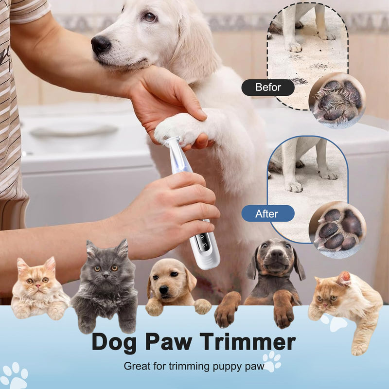 Upgraded Dog Paw Trimmer with LED Light, Waterproof Rechargeable Pet Paw Trimmer, Low Noise Pet Shaver for Dogs Cats