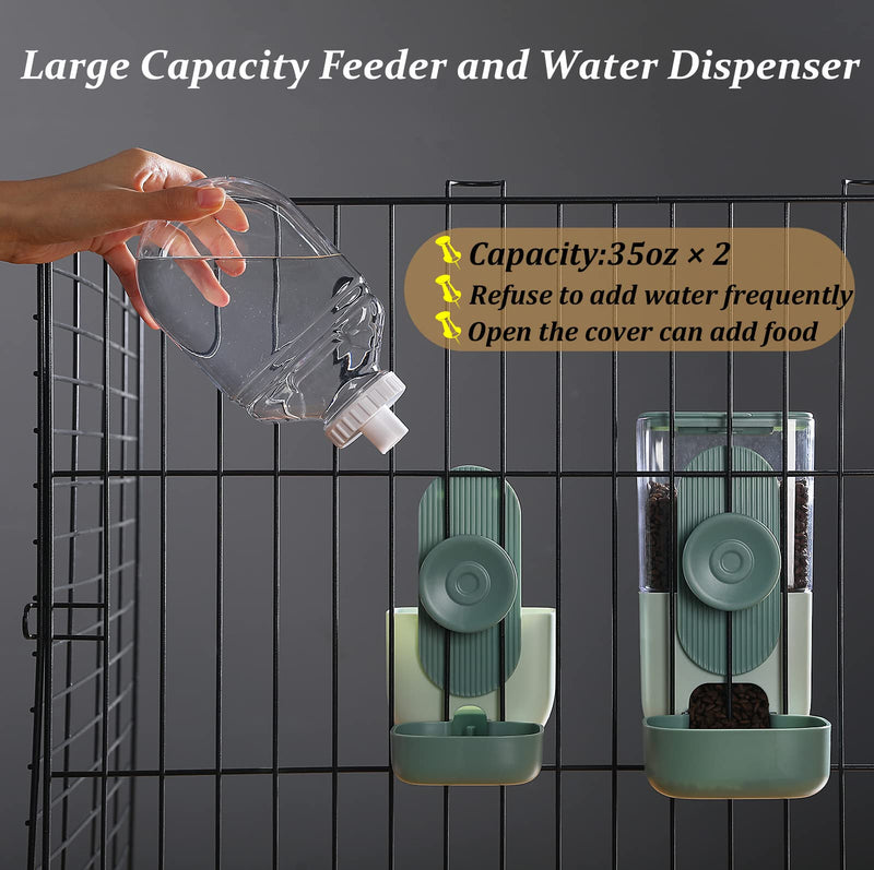35oz Hanging Automatic Pet Food Water Dispenser, Auto Gravity Pet Feeder and Waterer Set, Cage Cat Food Bowl Dog Feeding Station for Puppy and Kitten Rabbit Chinchilla Hedgehog Ferret (Green) Green Waterer and Feeder C - PawsPlanet Australia