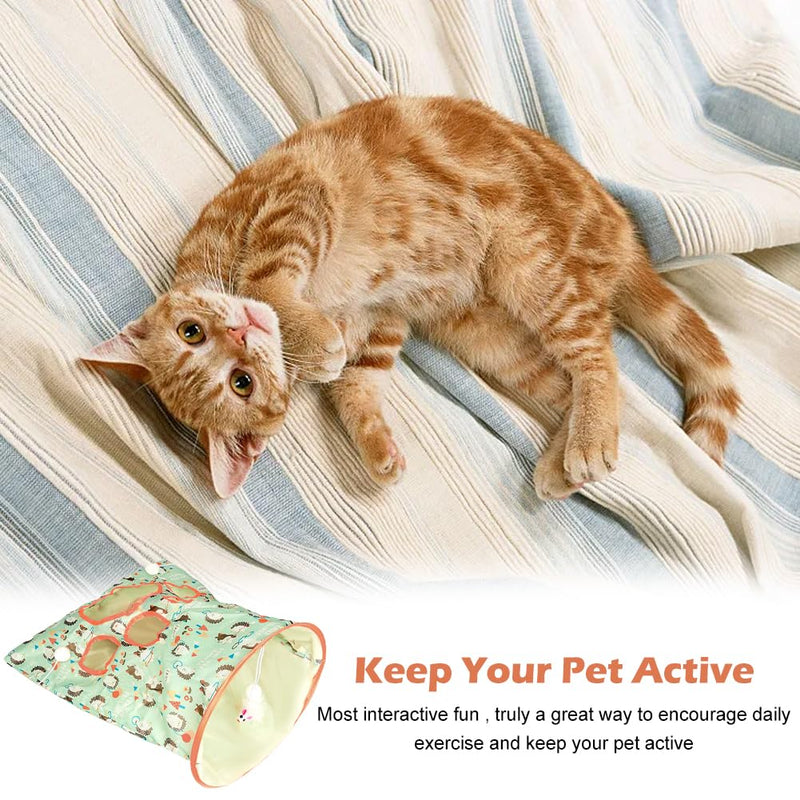SYCOOVEN Cat Tunnel Bag for Indoor Cats, Pet Collapsible Tunnel Crinkle Sack Bag with 1 Little Mouse & Toy Ball, Crinkle Paper Interactive Cat Toys Hide and Seek(Green Pattern) green pattern - PawsPlanet Australia