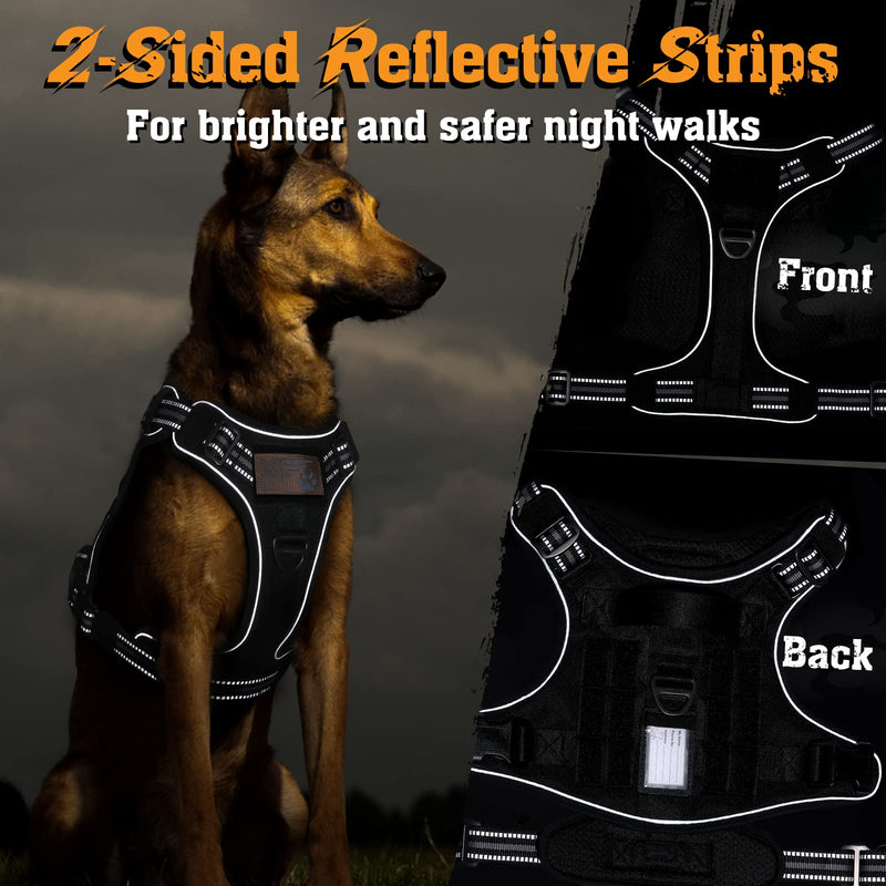 rabbitgoo Dog Harness for Large Dogs No Pull, Tactical Service Dog Vest with Molle and Control Handle, Adjustable and Reflective Military Pet Harness for Easy Walking and Training, Black, L - PawsPlanet Australia