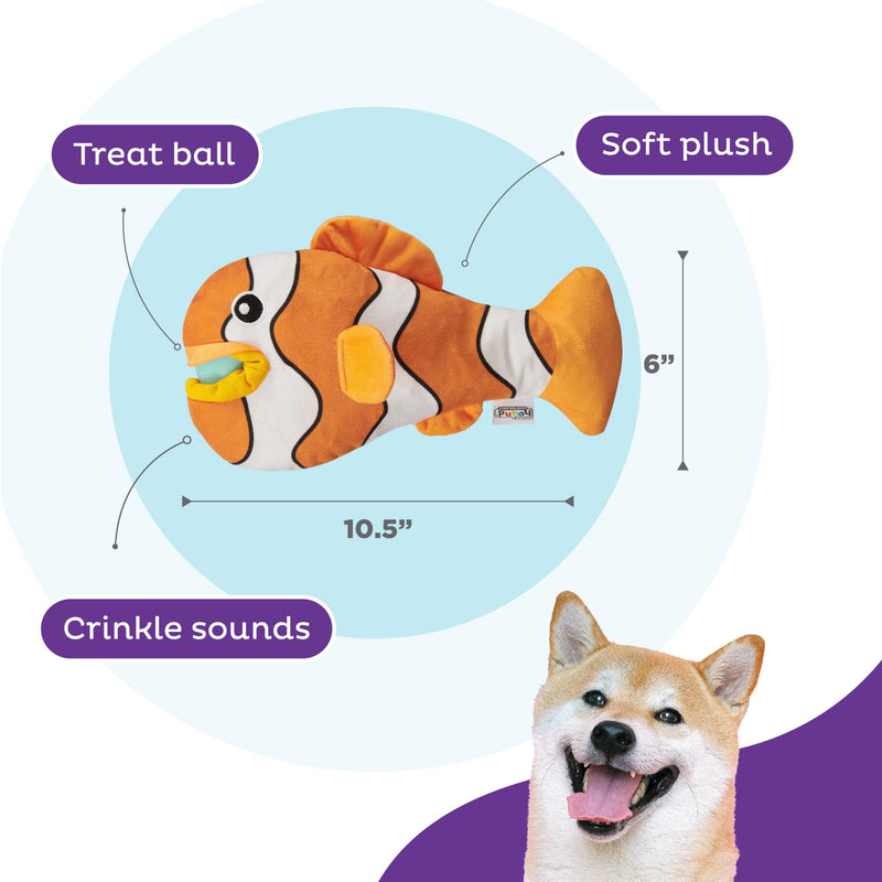 Outward Hound Nina Ottosson Big Mouthz Interactive Plush Dog Puzzle with Treat Ball, Clown Fish, Orange - PawsPlanet Australia