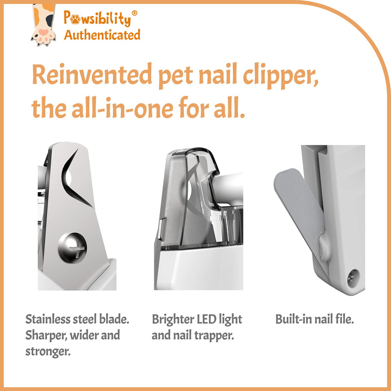 Reinvented Pet Nail Clippers for Your Pal - USB Rechargeable LED Light for Bloodline | Razor Sharp and Durable Blade | Vets Recommended Trimming Tool for Dogs and Cats Small&Medium White - PawsPlanet Australia