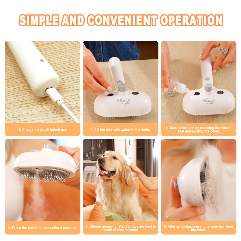 Cat Steam Brush for Cats & Dogs,3-in-1 Self Cleaning Pet Grooming Brush with One-Click Hair Release Button, Anti-Static Deshedding & Detangling Cat Hair Brush, Stainless Steel Bristles,Long/Short Hair White