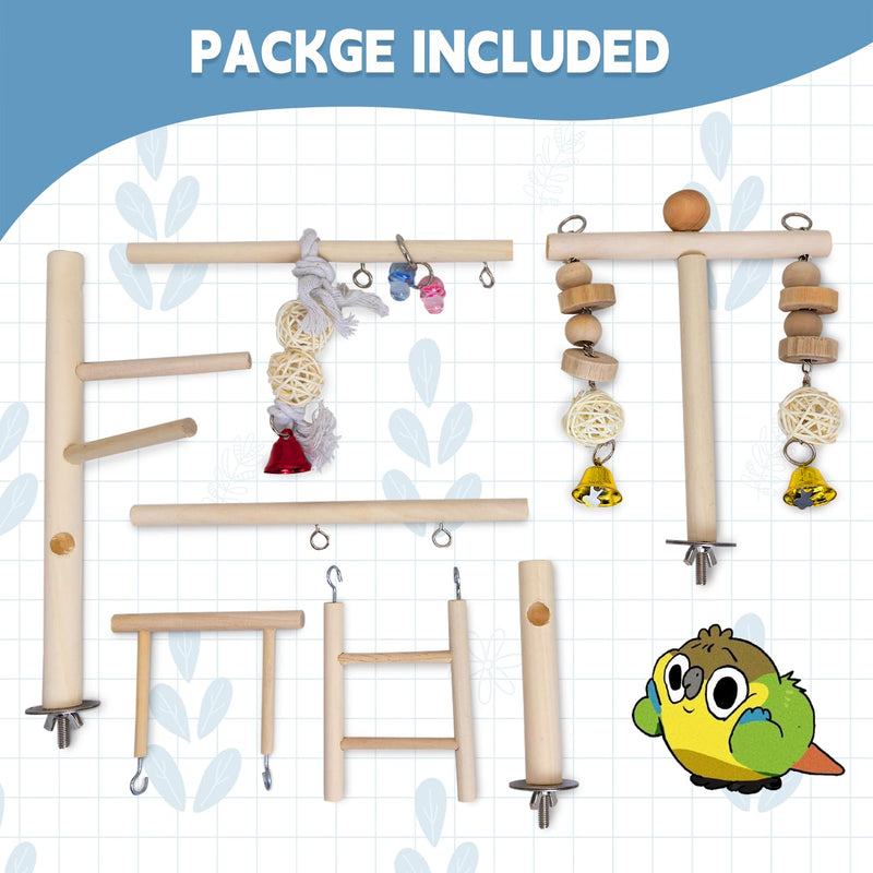 PINVNBY Bird Playground Parrot Play Gym Parakeet Cage Play Stand Wooden Perches Playpen Ladders Conure Chewing Climbing Swing Toy Birdcage Accessories for Small Cockatoo Cockatiel Lovebirds Budgie Bell - PawsPlanet Australia