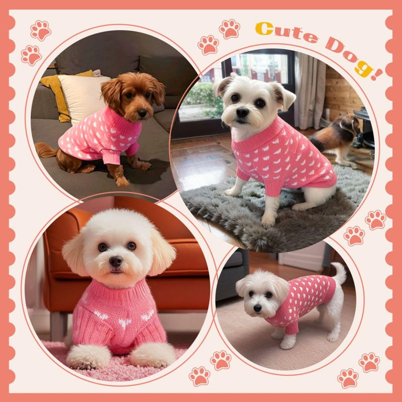 Dog Sweater Heart Dog Valentines Sweater Soft Puppy Sweater Cat Sweater Holiday Pet Clothes Pink Knitted Dog Outfit Warm Dog Clothes for Small Medium Dogs (Pink,XS) X-Small - PawsPlanet Australia