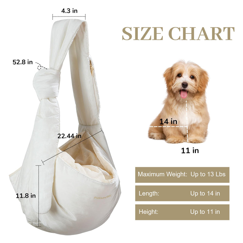 FUKUMARU Dog Sling, DIY Strap Puppy Carrier Sling for 5-12lbs Small Dogs, Ultralight Cat Travel Purse with Mesh Bag, Pets Papoose Carrier Foldable and Machine Washable, 22.44 * 16.9 * 11.8inch(Cream) - PawsPlanet Australia