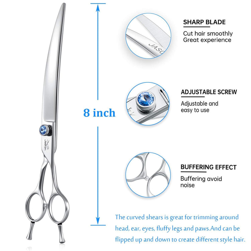 JASON 8" Curved Dog Grooming Scissors for Dogs & Cats - Right Handed Trimming Shears Kit 8.0"
