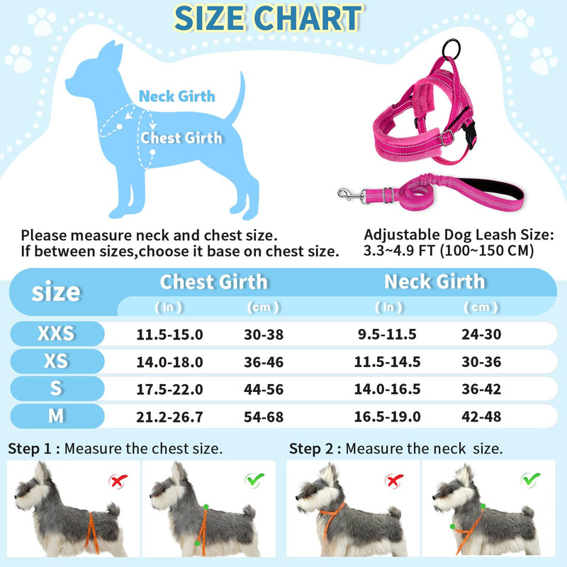 SlowTon No Pull Small Dog Harness and Leash Set, Puppy Soft Vest Harness Neck & Chest Adjustable, Reflective Lightweight Harness & Anti-Twist Pet Lead Combo for Small Medium Dogs (Fuchsia, XXS) XX-Small (Chest 11.5-15.0") A-Fuchsia