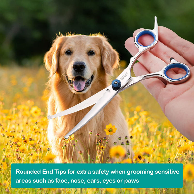 Dog Grooming Scissors Set with Safety Round Tip (2 Pack - Curved Scissors Thinning Shears for Grooming) Pet Grooming Shears with Grooming Comb for Dogs and Cats Blue - PawsPlanet Australia