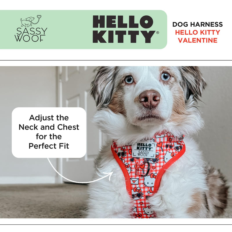 Sassy Woof Dog Adjustable Harness - Hello Kitty® Red Classic - S, Breathable Mesh, No Pull Design with Two D-Rings, Patented Design, Perfect for Small Dogs