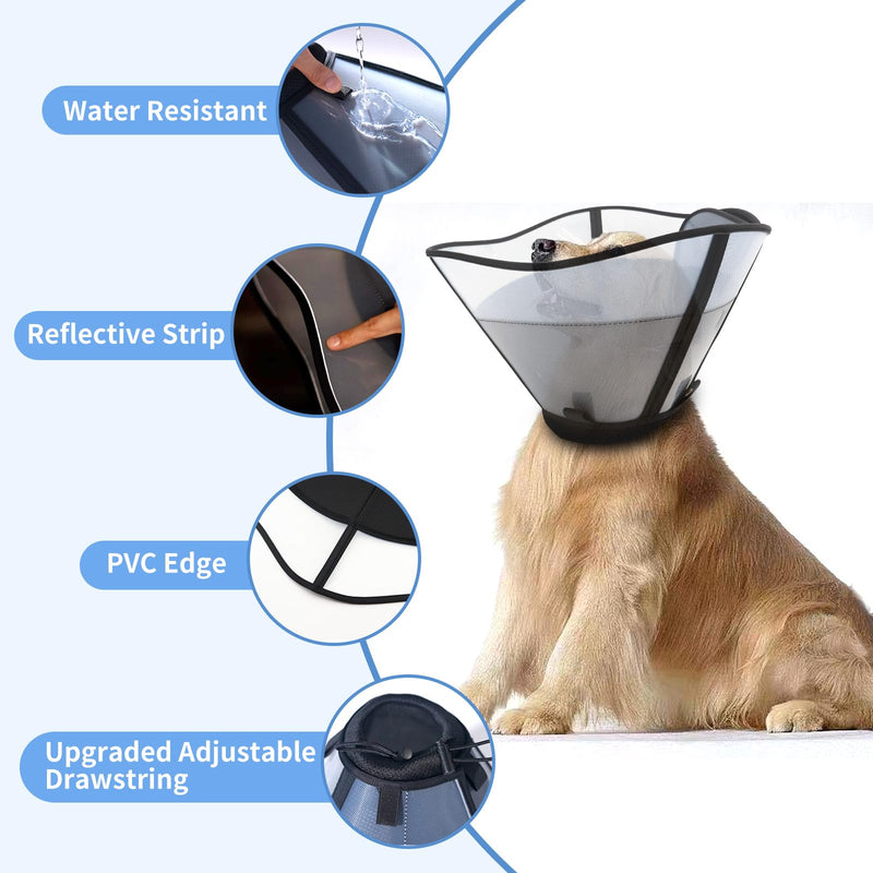 WinWeal Soft Dog Cone for Large Medium Dogs After Surgery – Adjustable Transparent Recovery Collar, Breathable Elizabethan E-Collar for Wound Healing & Anti-Licking (L, Black) L (Neck: 15.4-17.3")