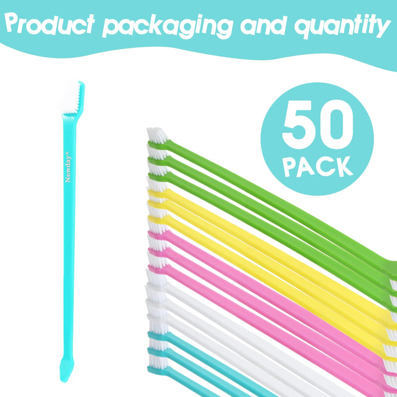 Newday 50 Pack Dual Ended Long Dog & Cat Toothbrush, Pet Safe Super Soft Bristles for Pet Dog Puppy Kitten Dental & Oral Care Teeth & Gums, Pet toothbrushes in Box, Bulk Individual polybag (Colorful) 50 Pcs-colorful