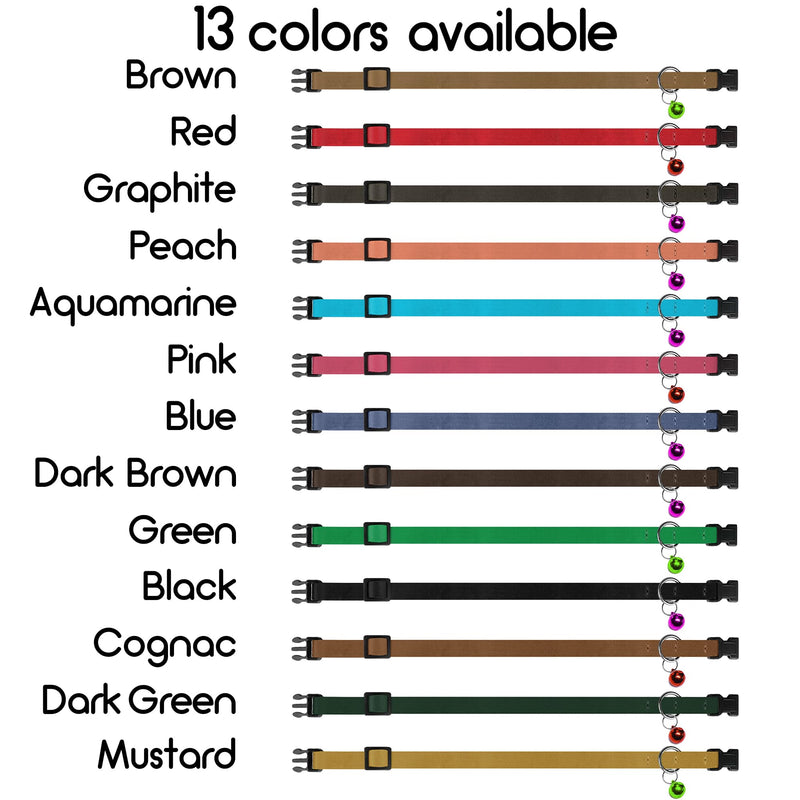 Breakaway Cat Collar Leather Soft Adjustable Pet Kitten Collars with Bell Pink Brown Blue Green Red (Mint Green) Mint Green - PawsPlanet Australia