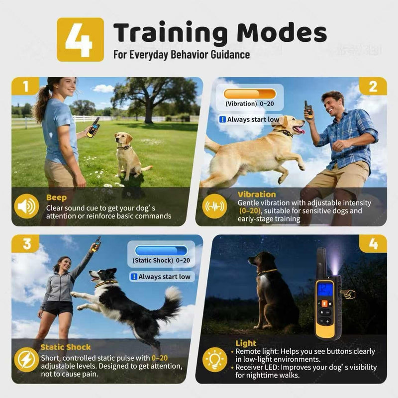 Waterproof Dog Shock Collar with Remote 3300 FT – 3 Modes Beep Vibrate Static, LED Light, 20-Level Adjustable, Rechargeable Training Collar for Small Medium Large Dogs 8-120 lbs - PawsPlanet Australia