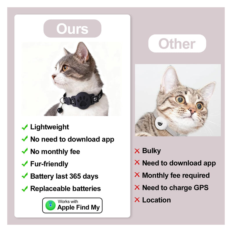 GPS Cat Collar with Bluetooth Tracker Holder - Breakaway Adjustable (7.5-12.6") for Small Cats for iOS (Findmy App) | No Monthly Fee | Waterproof Lightweight Reflective Pet Tracker - PawsPlanet Australia