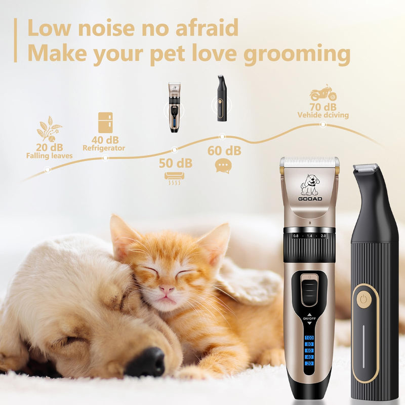 Dog Clippers for Grooming for Heavy Thick Hair&Coats,Low Noise Hair Trimmer,Rechargeable Cordless Pet Shaver, Dog Grooming Kit with Paw Trimmer Nail Grinder for Small Large Dogs Gold & Black - PawsPlanet Australia